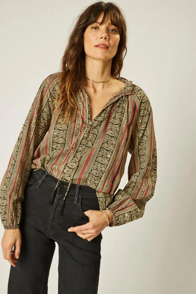 Women Natalie Martin Tops Penny Blouse Paisley Stripe Black