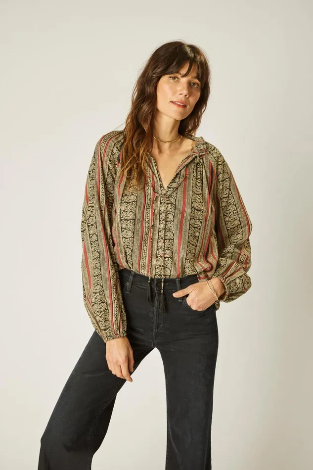 Women Natalie Martin Tops Penny Blouse Paisley Stripe Black
