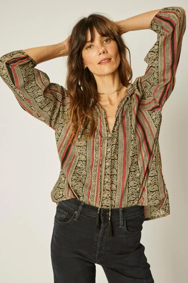 Women Natalie Martin Tops Penny Blouse Paisley Stripe Black