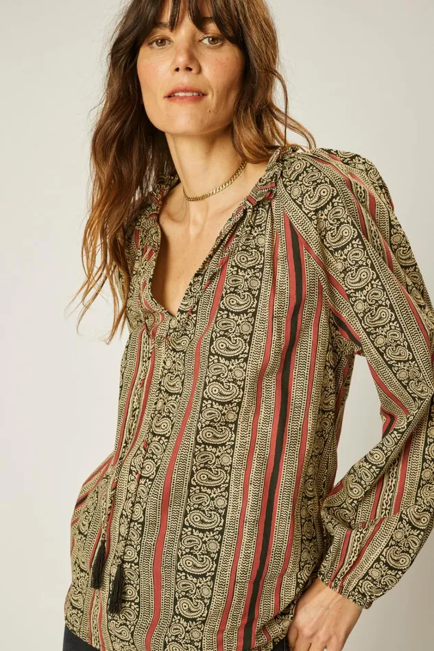 Women Natalie Martin Tops Penny Blouse Paisley Stripe Black