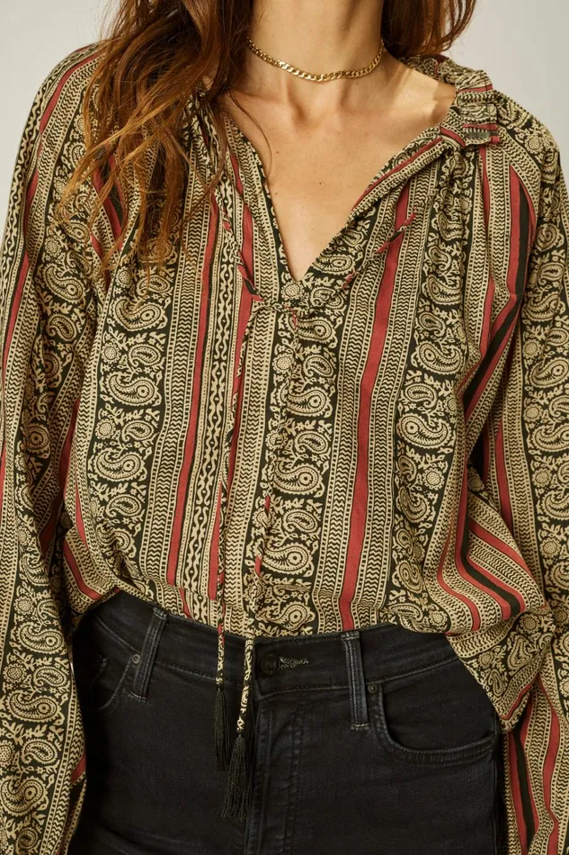 Women Natalie Martin Tops Penny Blouse Paisley Stripe Black