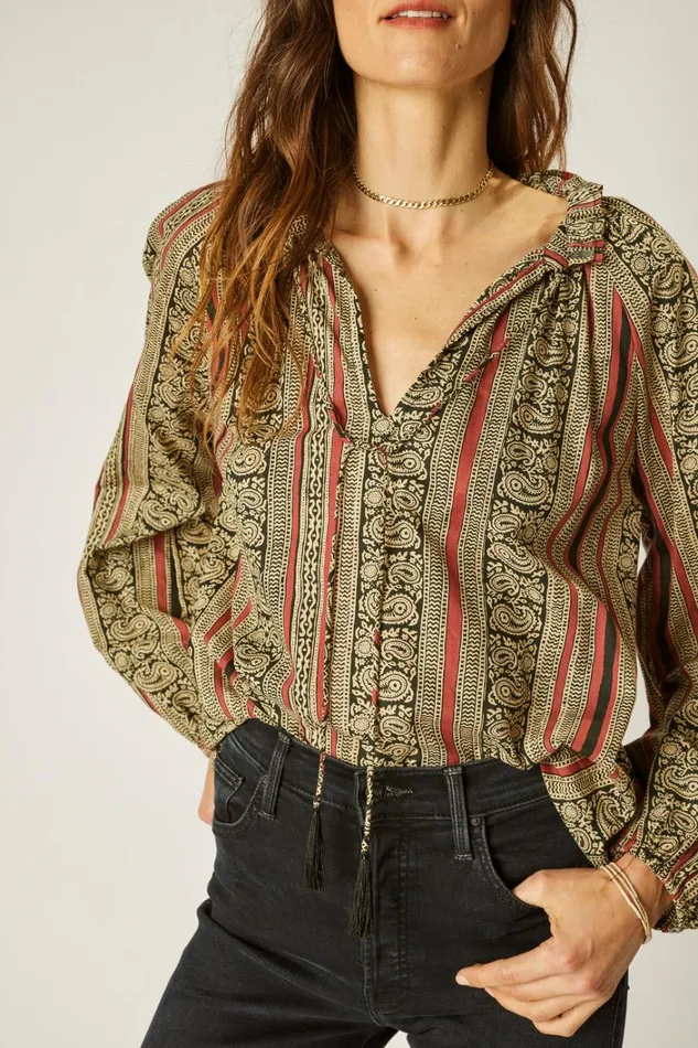 Women Natalie Martin Tops Penny Blouse Paisley Stripe Black