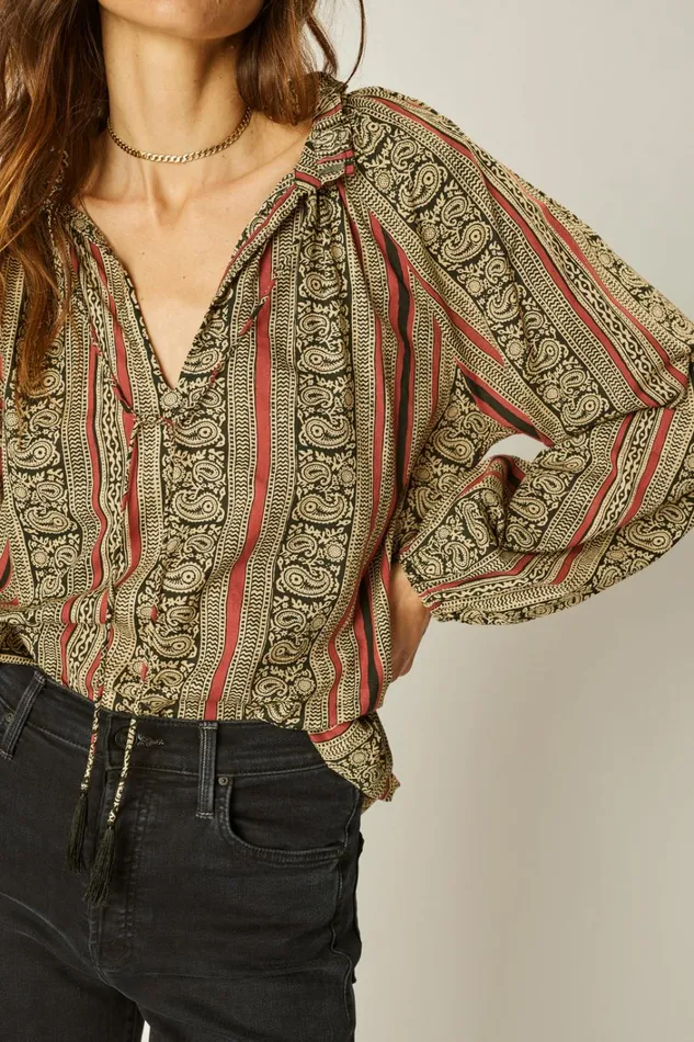 Women Natalie Martin Tops Penny Blouse Paisley Stripe Black