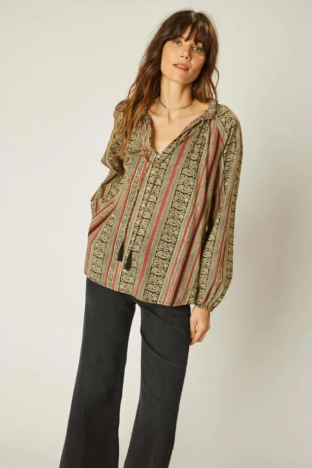 Women Natalie Martin Tops Penny Blouse Paisley Stripe Black