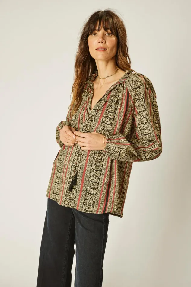 Women Natalie Martin Tops Penny Blouse Paisley Stripe Black