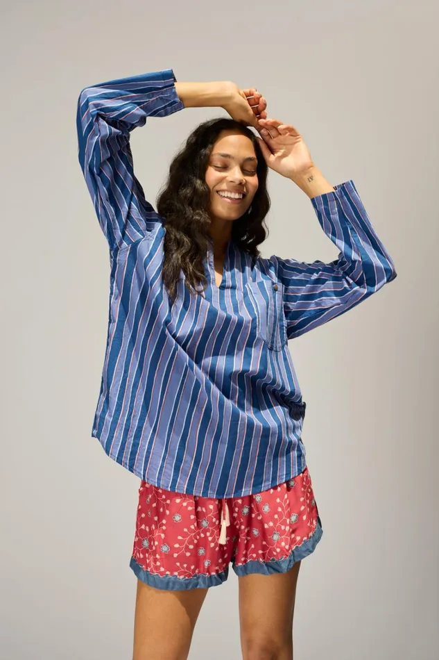 Women Natalie Martin Tops Ryan Shirt Batik Stripe Navy