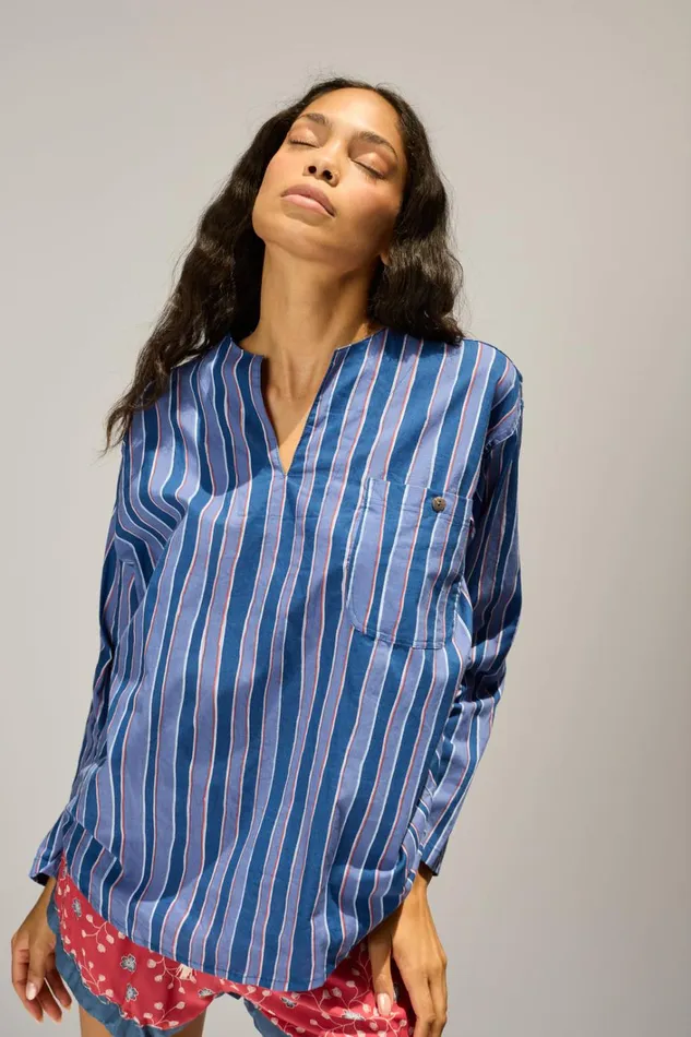 Women Natalie Martin Tops Ryan Shirt Batik Stripe Navy Women Natalie Martin Tops Ryan Shirt Batik Stripe Navy