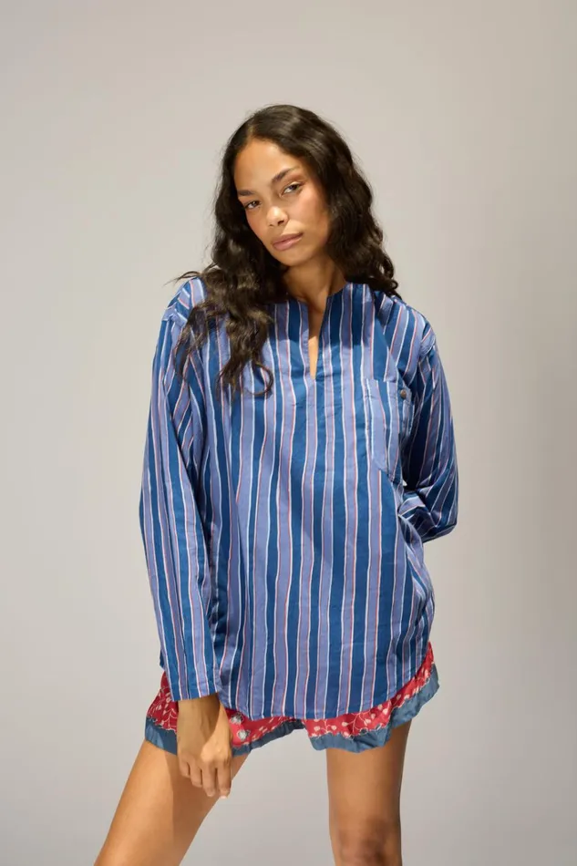 Women Natalie Martin Tops Ryan Shirt Batik Stripe Navy Women Natalie Martin Tops Ryan Shirt Batik Stripe Navy