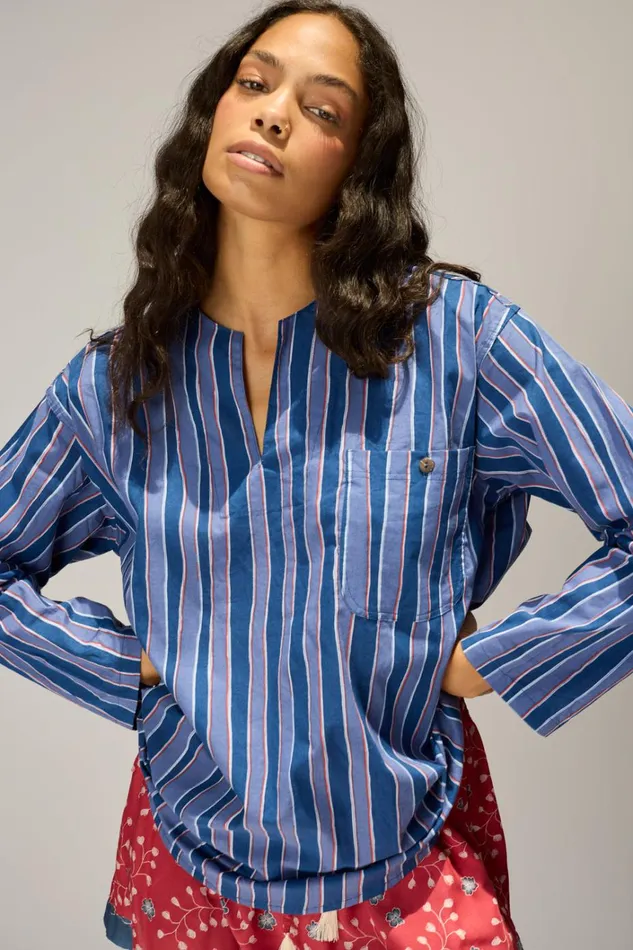 Women Natalie Martin Tops Ryan Shirt Batik Stripe Navy Women Natalie Martin Tops Ryan Shirt Batik Stripe Navy