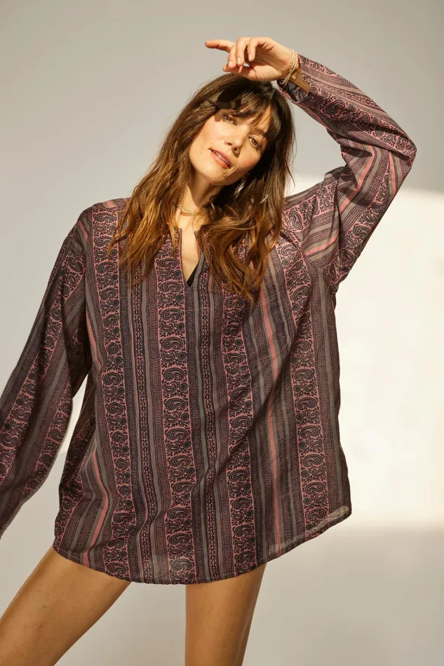 Women Natalie Martin Tops Ryan Shirt Unisex Paisley Stripe Heather Women Natalie Martin Tops Ryan Shirt Unisex Paisley Stripe Heather
