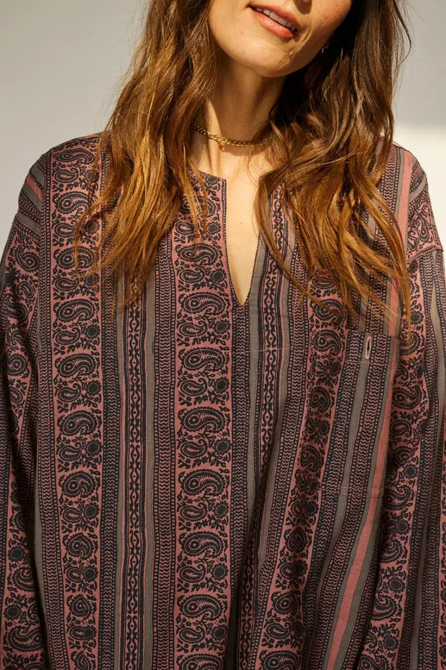 Women Natalie Martin Tops Ryan Shirt Unisex Paisley Stripe Heather Women Natalie Martin Tops Ryan Shirt Unisex Paisley Stripe Heather