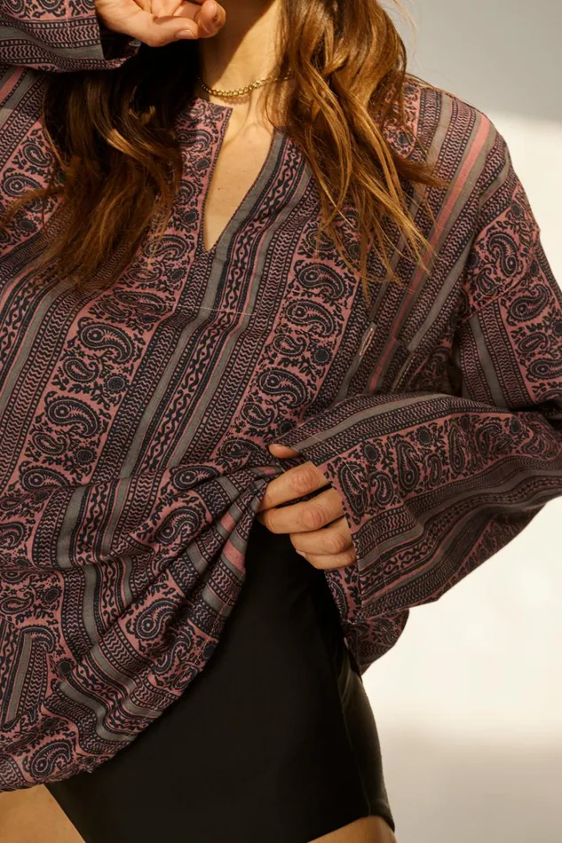Women Natalie Martin Tops Ryan Shirt Unisex Paisley Stripe Heather Women Natalie Martin Tops Ryan Shirt Unisex Paisley Stripe Heather