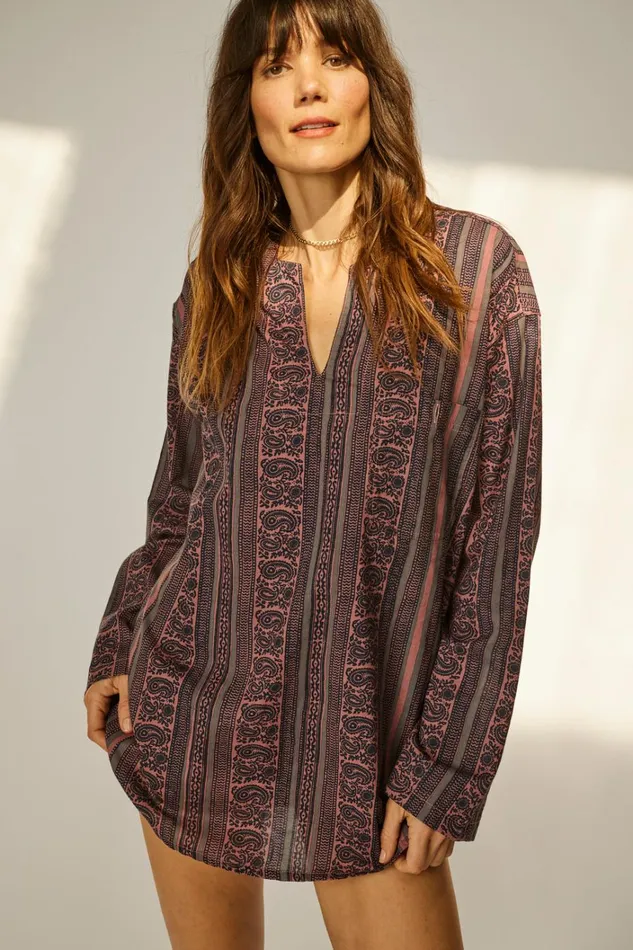 Women Natalie Martin Tops Ryan Shirt Unisex Paisley Stripe Heather Women Natalie Martin Tops Ryan Shirt Unisex Paisley Stripe Heather
