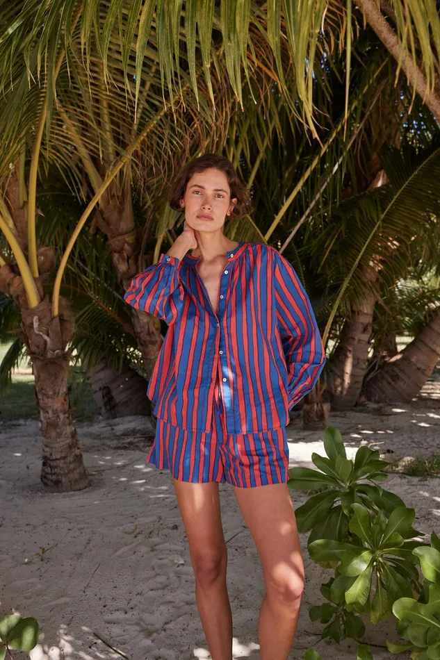 Women Natalie Martin Tops Tolan Shirt Batik Stripe Blood Orange