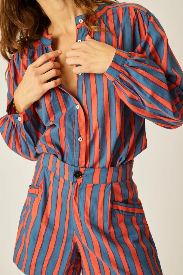 Women Natalie Martin Tops Tolan Shirt Batik Stripe Blood Orange