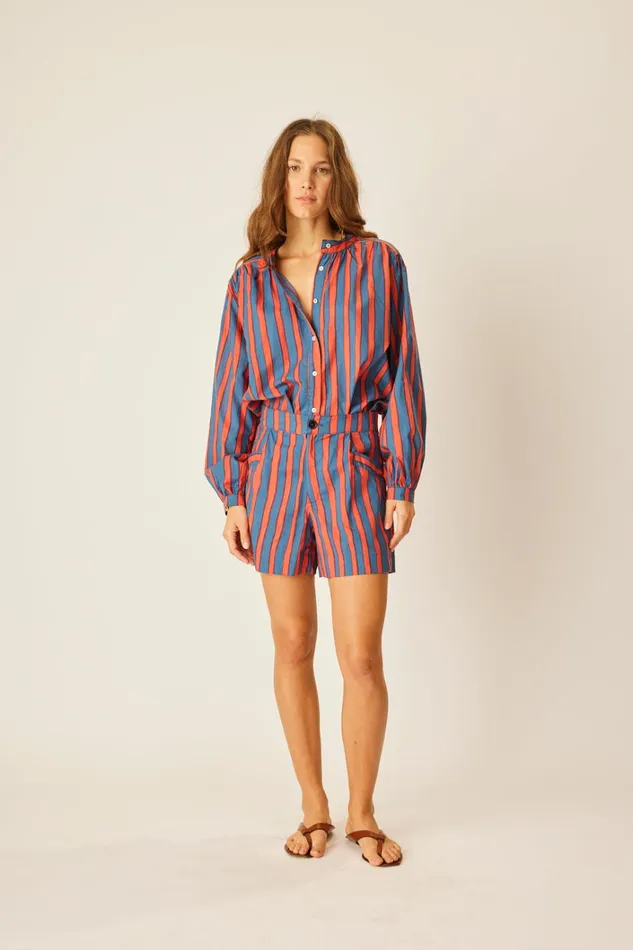 Women Natalie Martin Tops Tolan Shirt Batik Stripe Blood Orange