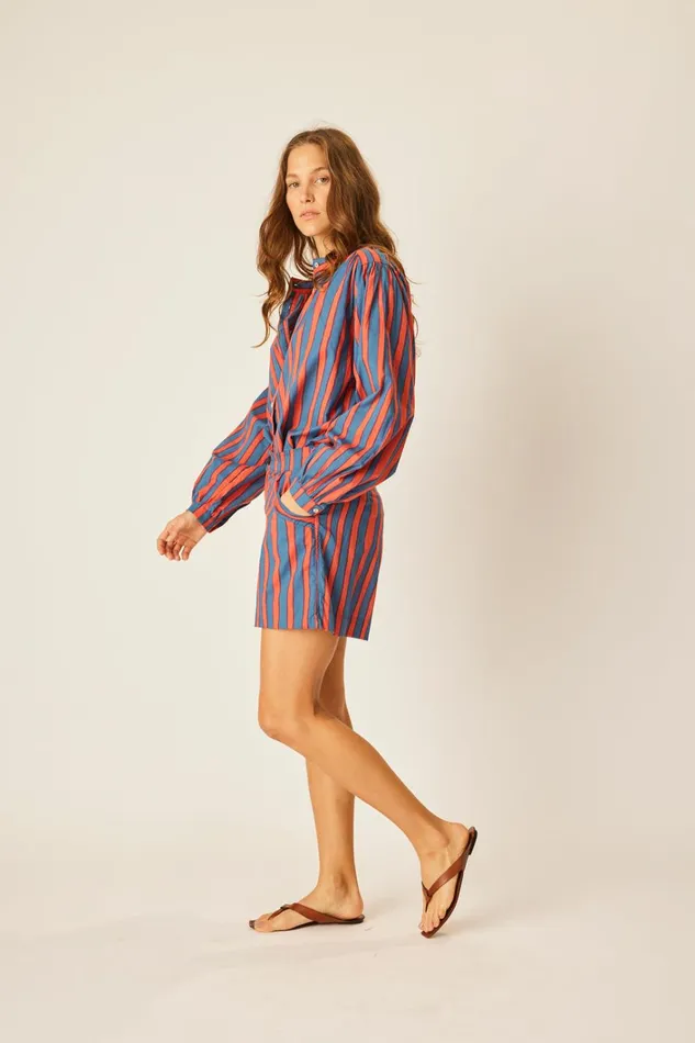 Women Natalie Martin Tops Tolan Shirt Batik Stripe Blood Orange