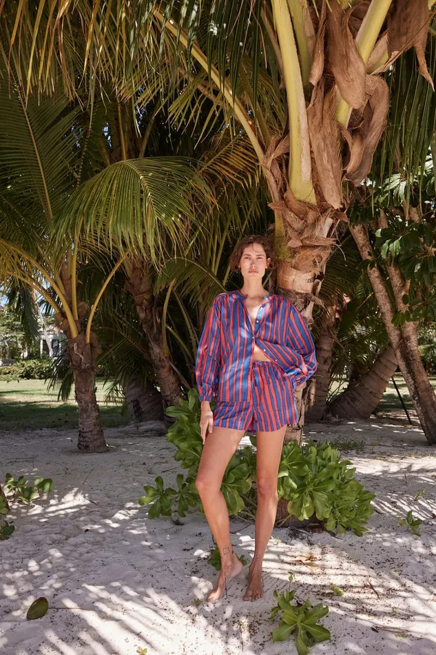 Women Natalie Martin Tops Tolan Shirt Batik Stripe Blood Orange