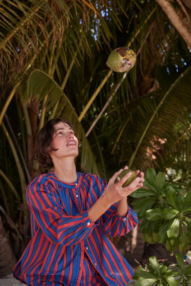 Women Natalie Martin Tops Tolan Shirt Batik Stripe Blood Orange