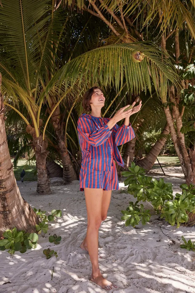 Women Natalie Martin Tops Tolan Shirt Batik Stripe Blood Orange