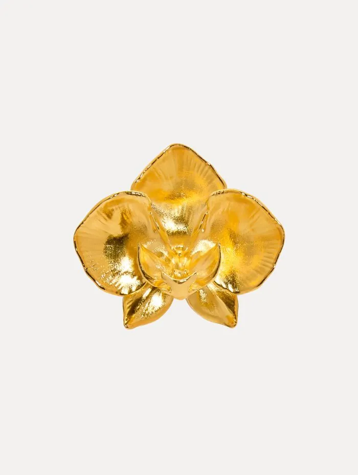 Women Oscar De La Renta Brooches and Hair Accessories Large Orchid Brooch Gold Women Oscar De La Renta Brooches and Hair Accessories Large Orchid Brooch Gold
