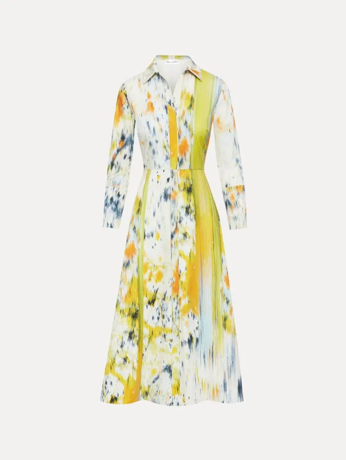 Women Oscar De La Renta Dresses 34 Sleeve Abstract Brushstroke Dress Citrine Multi Women Oscar De La Renta Dresses 34 Sleeve Abstract Brushstroke Dress Citrine Multi