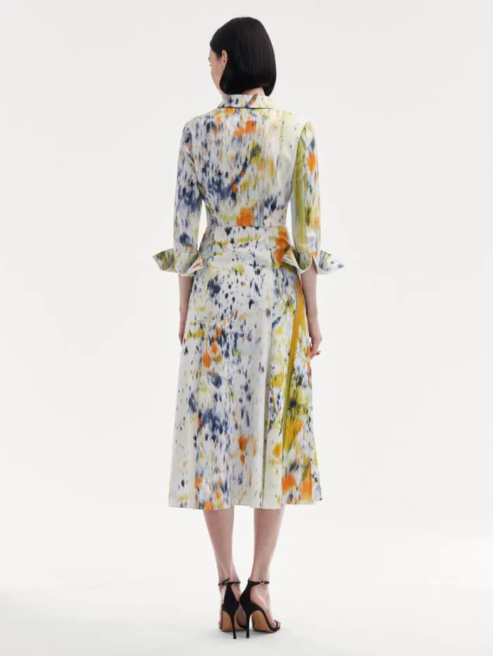 Women Oscar De La Renta Dresses 34 Sleeve Abstract Brushstroke Dress Citrine Multi Women Oscar De La Renta Dresses 34 Sleeve Abstract Brushstroke Dress Citrine Multi