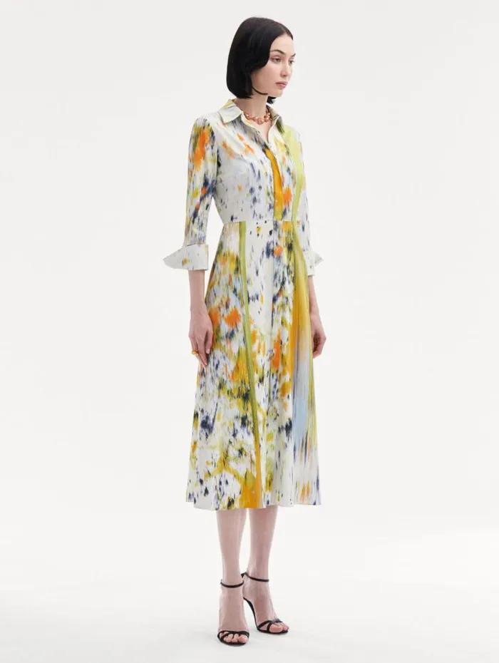 Women Oscar De La Renta Dresses 34 Sleeve Abstract Brushstroke Dress Citrine Multi Women Oscar De La Renta Dresses 34 Sleeve Abstract Brushstroke Dress Citrine Multi