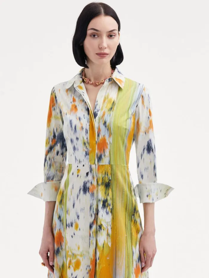 Women Oscar De La Renta Dresses 34 Sleeve Abstract Brushstroke Dress Citrine Multi Women Oscar De La Renta Dresses 34 Sleeve Abstract Brushstroke Dress Citrine Multi