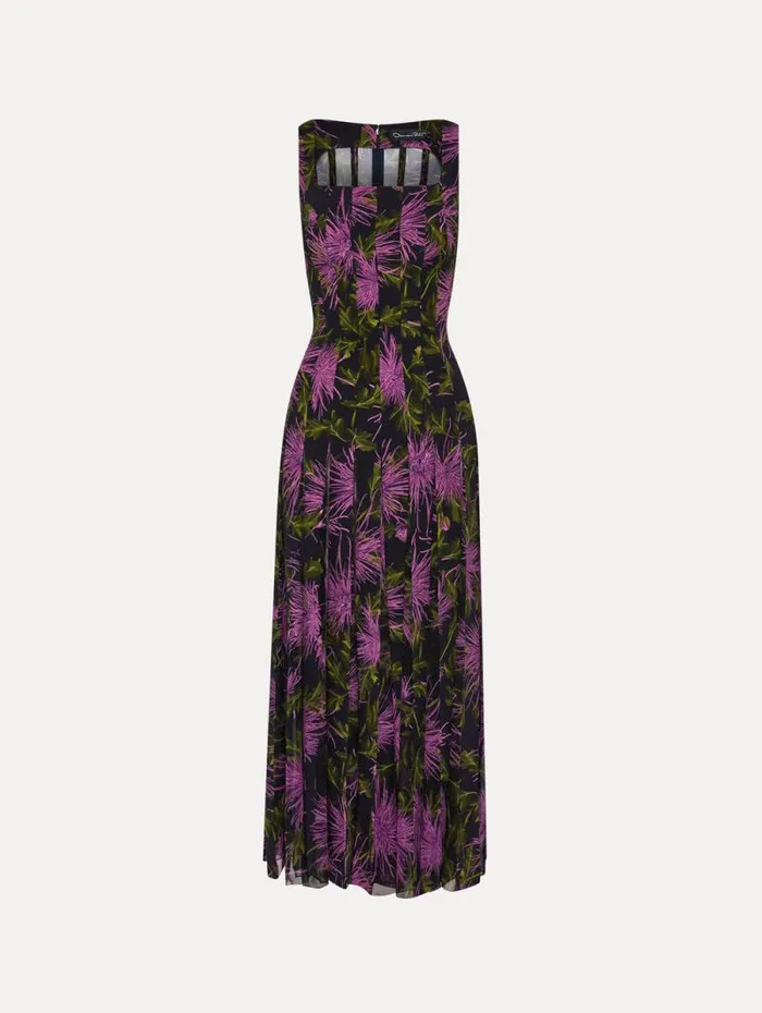 Women Oscar De La Renta Dresses Chrysanthemum Chiffon Inset Dress Purple Navy