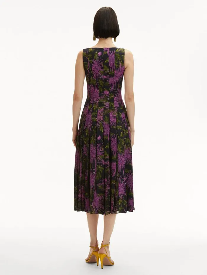 Women Oscar De La Renta Dresses Chrysanthemum Chiffon Inset Dress Purple Navy Women Oscar De La Renta Dresses Chrysanthemum Chiffon Inset Dress Purple Navy