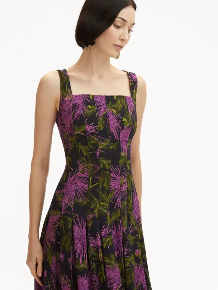 Women Oscar De La Renta Dresses Chrysanthemum Chiffon Inset Dress Purple Navy Women Oscar De La Renta Dresses Chrysanthemum Chiffon Inset Dress Purple Navy