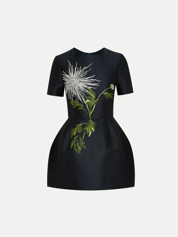 Women Oscar De La Renta Dresses Chrysanthemum Jacquard Short Sleeve Dress White Navy Women Oscar De La Renta Dresses Chrysanthemum Jacquard Short Sleeve Dress White Navy