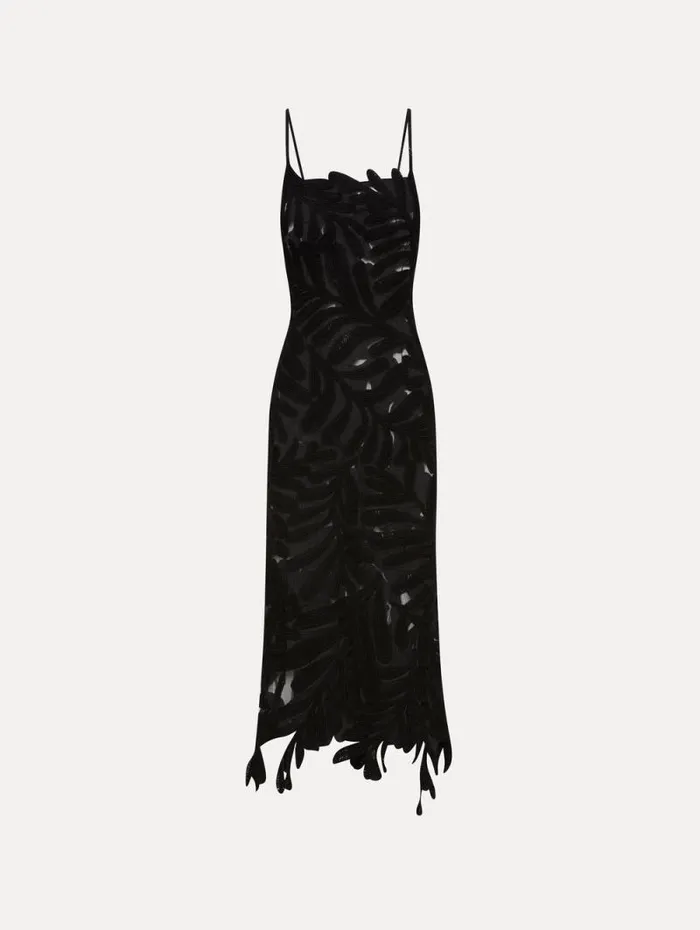 Women Oscar De La Renta Dresses Crocheted Fern Midi Dress Black