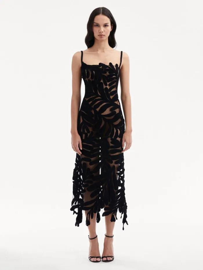 Women Oscar De La Renta Dresses Crocheted Fern Midi Dress Black