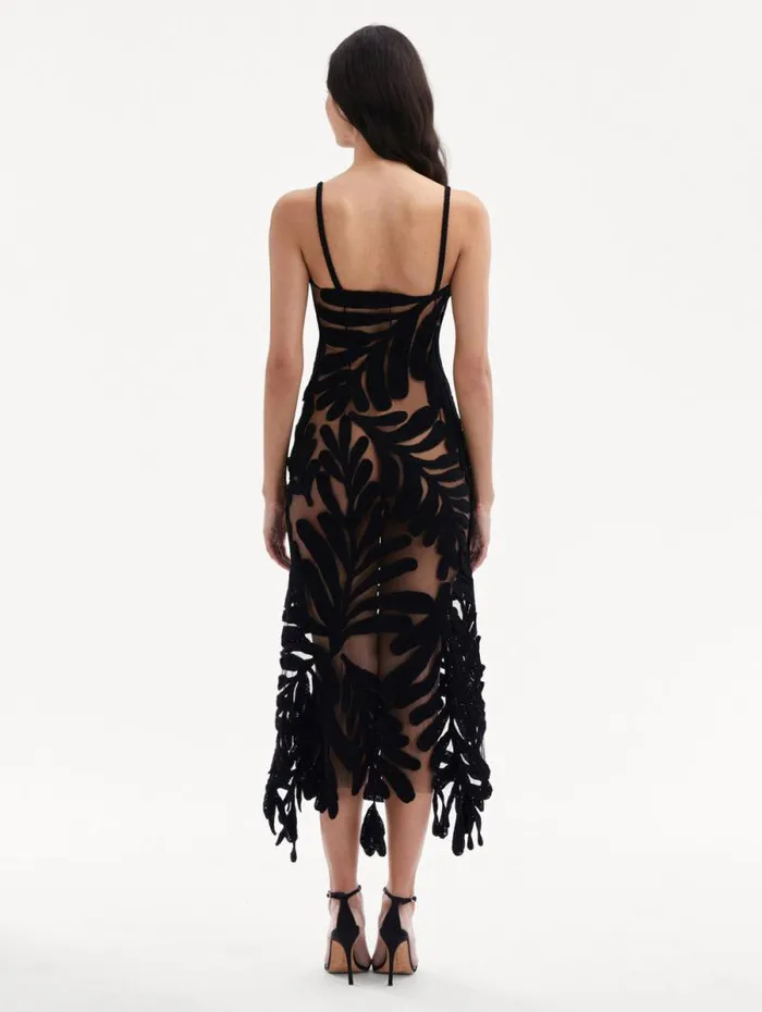Women Oscar De La Renta Dresses Crocheted Fern Midi Dress Black