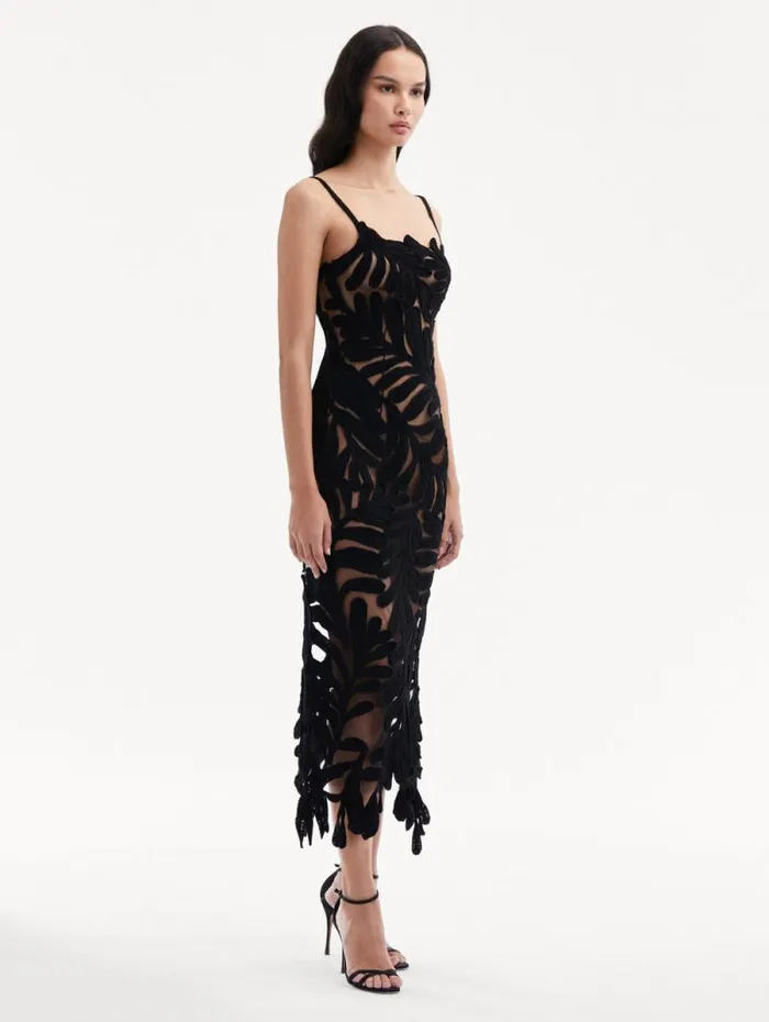 Women Oscar De La Renta Dresses Crocheted Fern Midi Dress Black