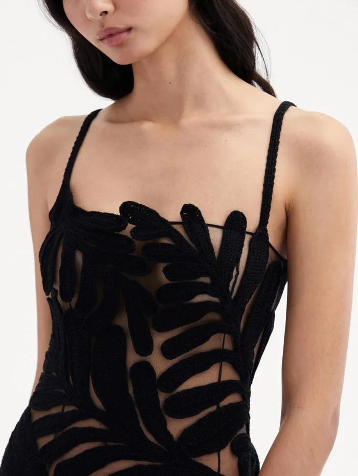 Women Oscar De La Renta Dresses Crocheted Fern Midi Dress Black