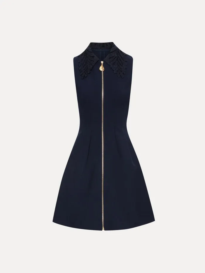 Women Oscar De La Renta Dresses Fern Collar ZipFront Dress Navy