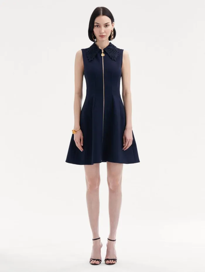 Women Oscar De La Renta Dresses Fern Collar ZipFront Dress Navy