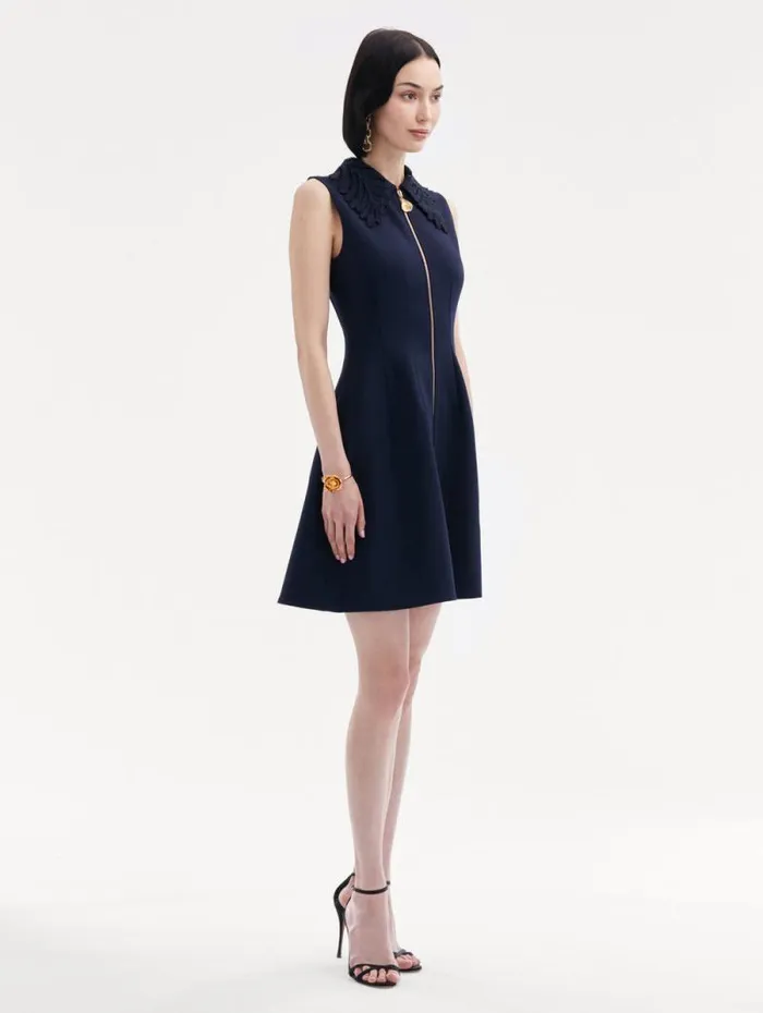 Women Oscar De La Renta Dresses Fern Collar ZipFront Dress Navy
