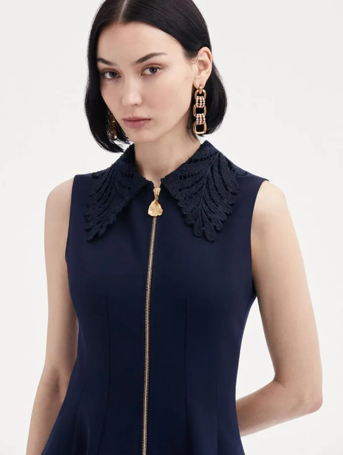 Women Oscar De La Renta Dresses Fern Collar ZipFront Dress Navy