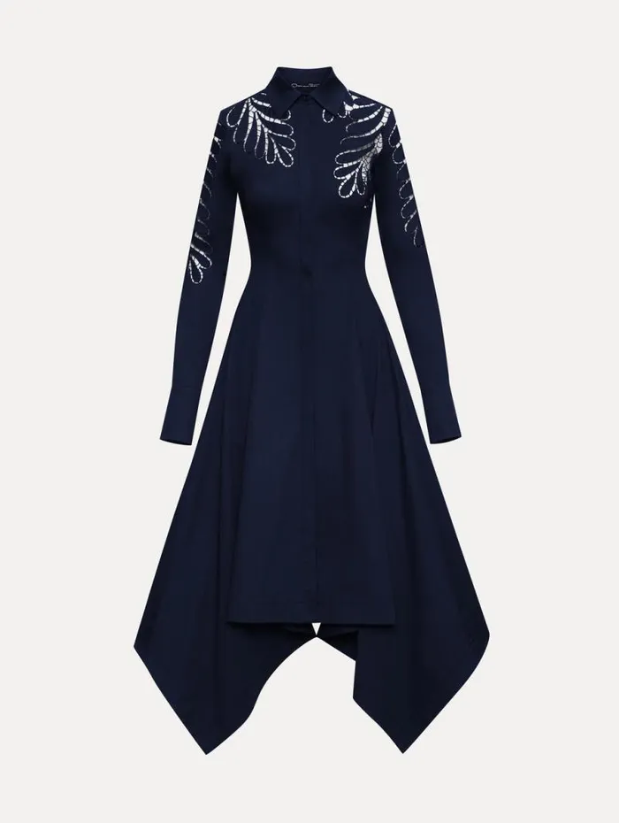 Women Oscar De La Renta Dresses Fern Cutout Cotton Twill Dress Navy