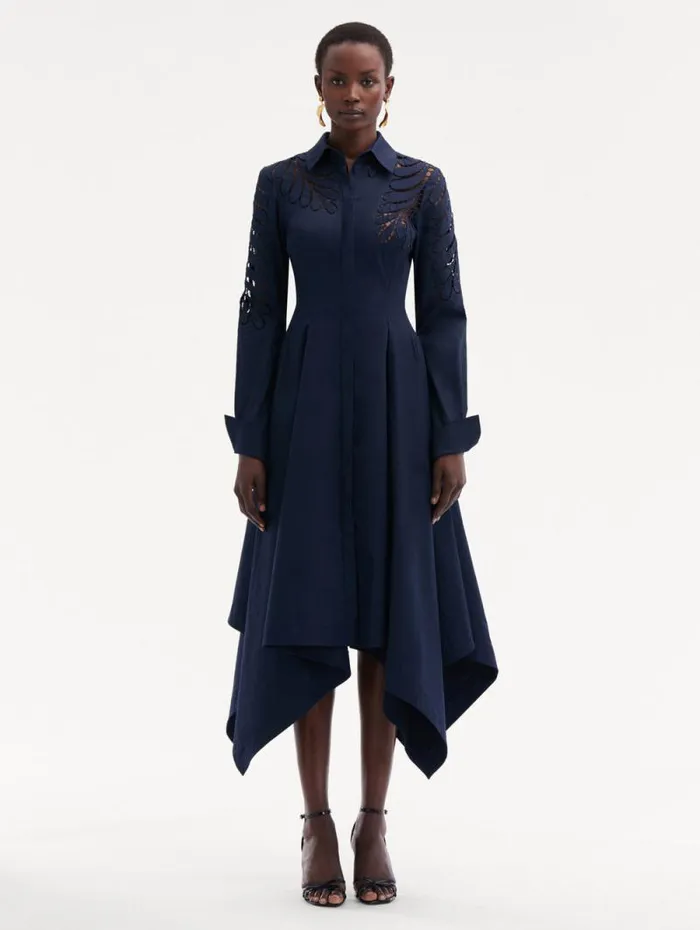 Women Oscar De La Renta Dresses Fern Cutout Cotton Twill Dress Navy