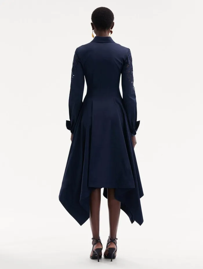 Women Oscar De La Renta Dresses Fern Cutout Cotton Twill Dress Navy