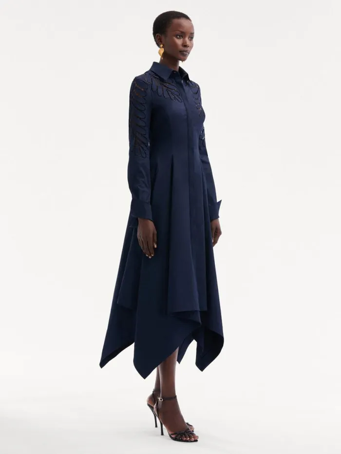 Women Oscar De La Renta Dresses Fern Cutout Cotton Twill Dress Navy