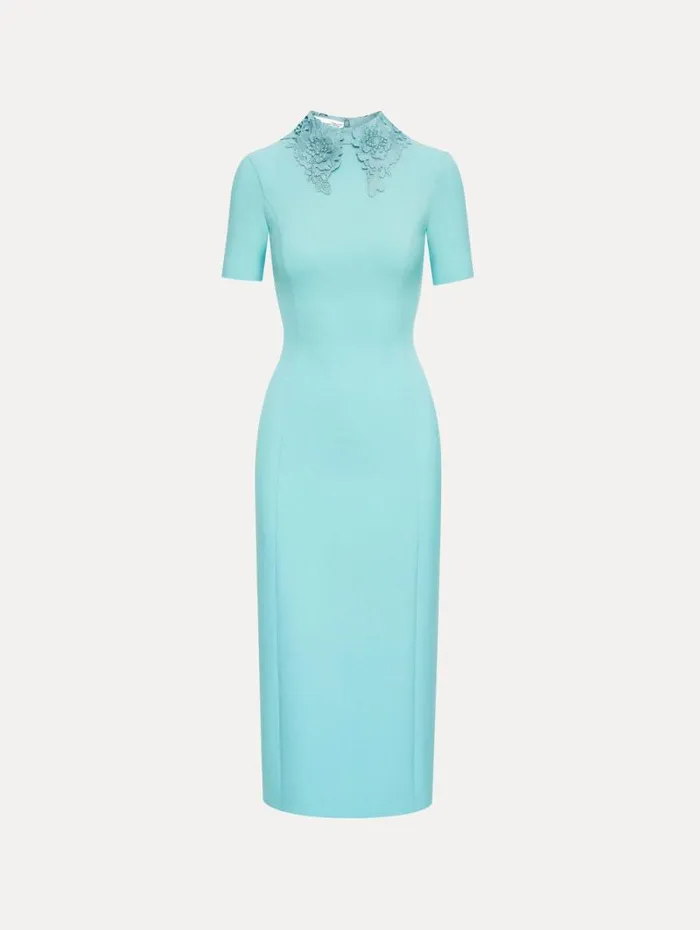 Women Oscar De La Renta Dresses Floral Guipure Collar Midi Dress Soft Mint