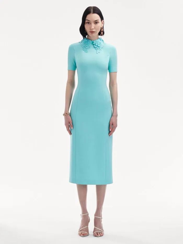Women Oscar De La Renta Dresses Floral Guipure Collar Midi Dress Soft Mint Women Oscar De La Renta Dresses Floral Guipure Collar Midi Dress Soft Mint