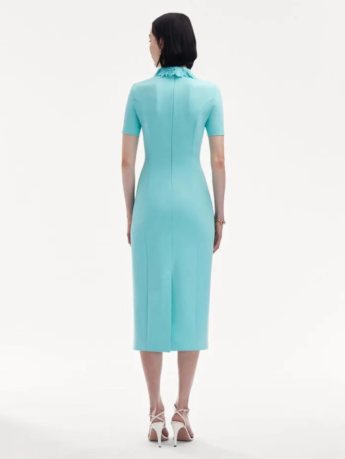 Women Oscar De La Renta Dresses Floral Guipure Collar Midi Dress Soft Mint Women Oscar De La Renta Dresses Floral Guipure Collar Midi Dress Soft Mint