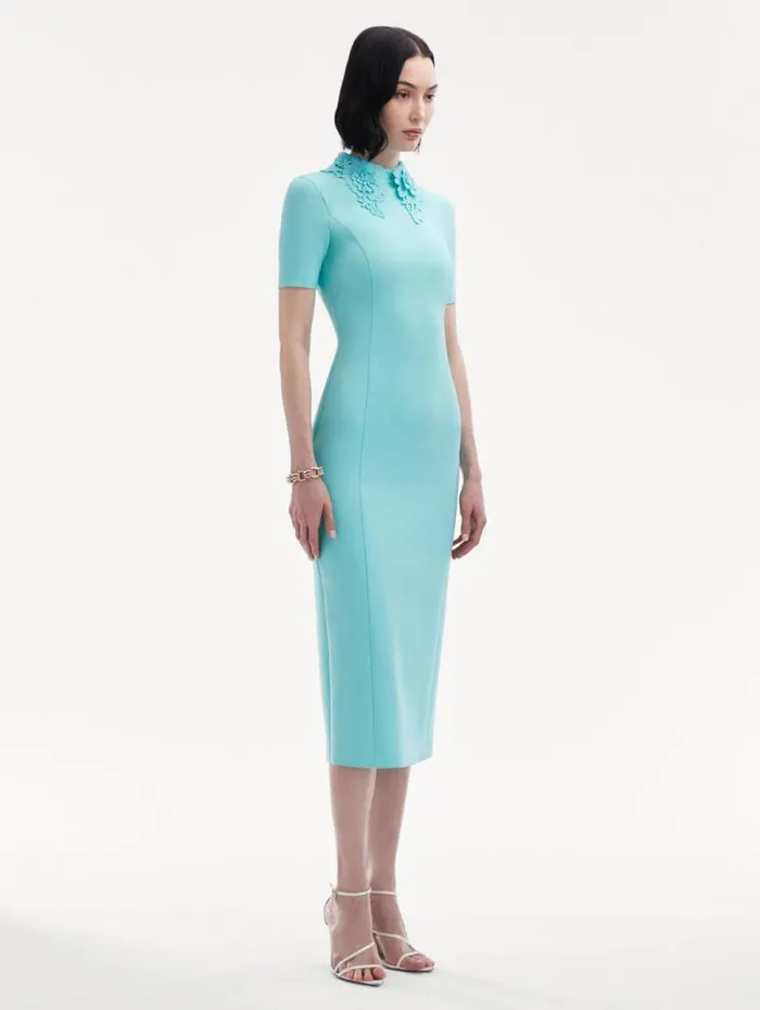 Women Oscar De La Renta Dresses Floral Guipure Collar Midi Dress Soft Mint Women Oscar De La Renta Dresses Floral Guipure Collar Midi Dress Soft Mint